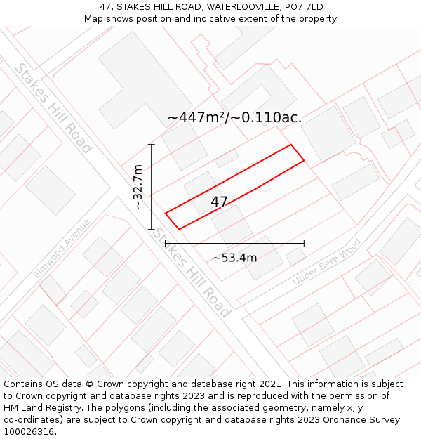 47, STAKES HILL ROAD, WATERLOOVILLE, PO7 7LD: Plot and title map