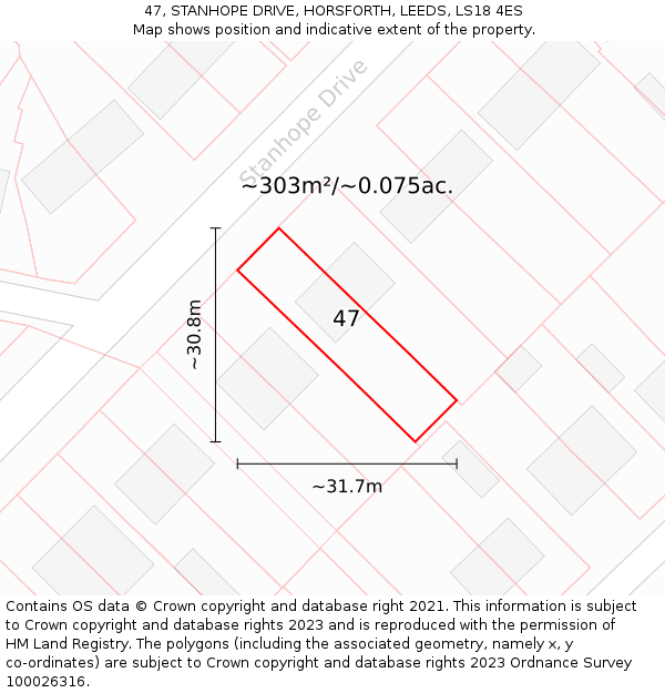 47, STANHOPE DRIVE, HORSFORTH, LEEDS, LS18 4ES: Plot and title map