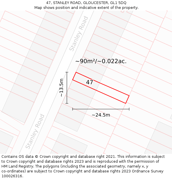 47, STANLEY ROAD, GLOUCESTER, GL1 5DQ: Plot and title map