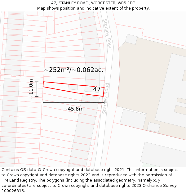 47, STANLEY ROAD, WORCESTER, WR5 1BB: Plot and title map