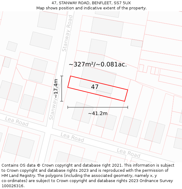 47, STANWAY ROAD, BENFLEET, SS7 5UX: Plot and title map