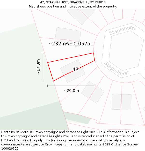 47, STAPLEHURST, BRACKNELL, RG12 8DB: Plot and title map