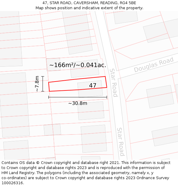 47, STAR ROAD, CAVERSHAM, READING, RG4 5BE: Plot and title map