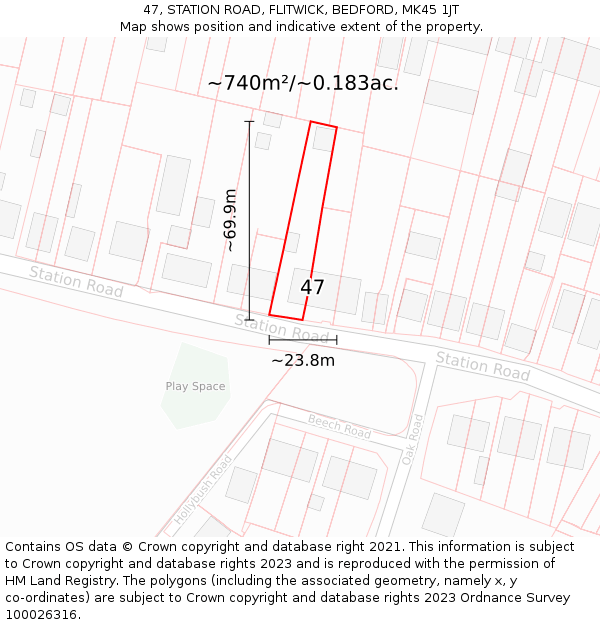 47, STATION ROAD, FLITWICK, BEDFORD, MK45 1JT: Plot and title map