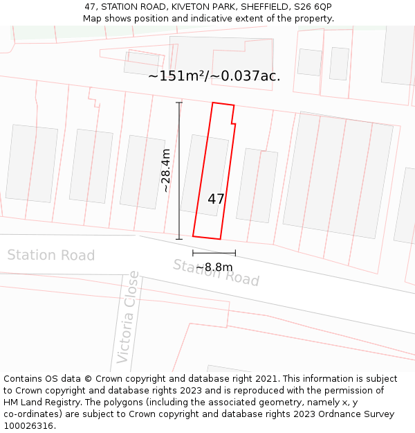 47, STATION ROAD, KIVETON PARK, SHEFFIELD, S26 6QP: Plot and title map