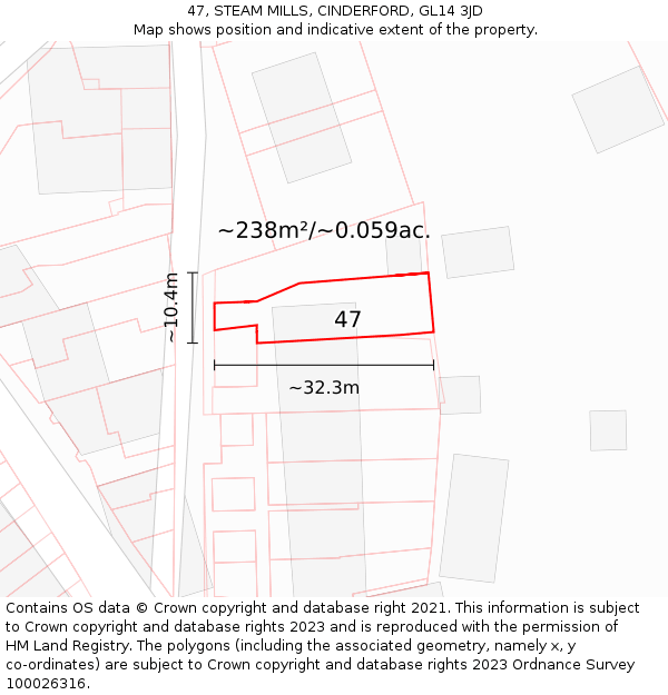 47, STEAM MILLS, CINDERFORD, GL14 3JD: Plot and title map
