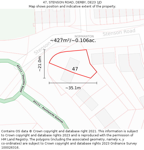 47, STENSON ROAD, DERBY, DE23 1JD: Plot and title map