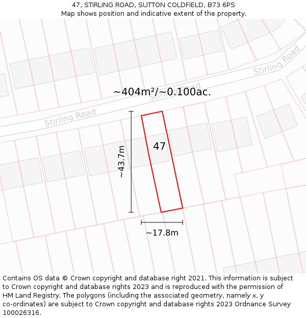 47, STIRLING ROAD, SUTTON COLDFIELD, B73 6PS: Plot and title map
