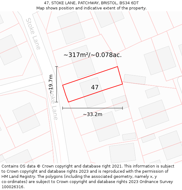 47, STOKE LANE, PATCHWAY, BRISTOL, BS34 6DT: Plot and title map