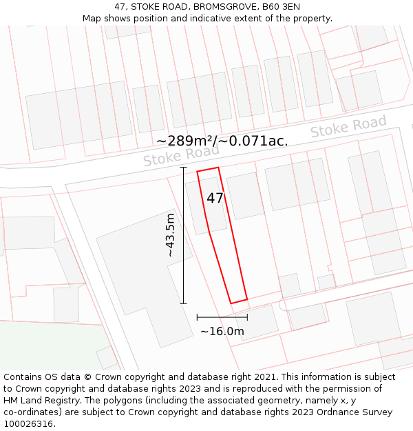 47, STOKE ROAD, BROMSGROVE, B60 3EN: Plot and title map