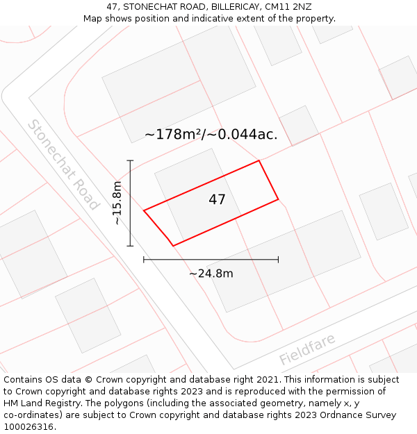47, STONECHAT ROAD, BILLERICAY, CM11 2NZ: Plot and title map