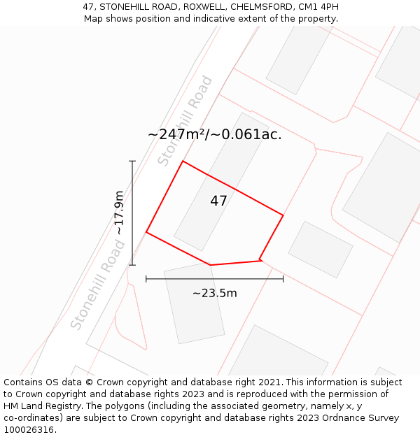 47, STONEHILL ROAD, ROXWELL, CHELMSFORD, CM1 4PH: Plot and title map
