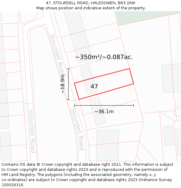 47, STOURDELL ROAD, HALESOWEN, B63 2AW: Plot and title map
