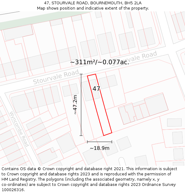 47, STOURVALE ROAD, BOURNEMOUTH, BH5 2LA: Plot and title map