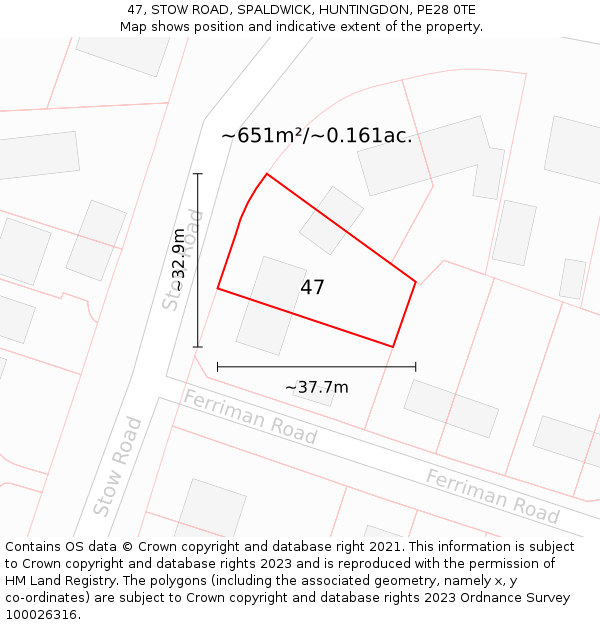 47, STOW ROAD, SPALDWICK, HUNTINGDON, PE28 0TE: Plot and title map
