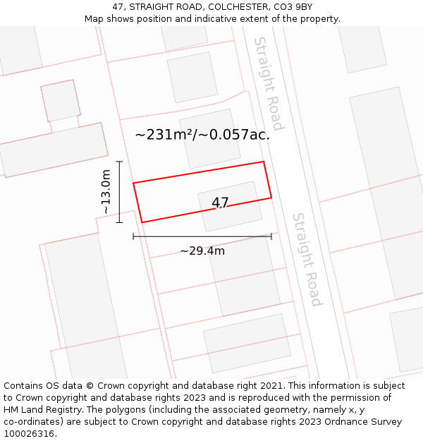47, STRAIGHT ROAD, COLCHESTER, CO3 9BY: Plot and title map