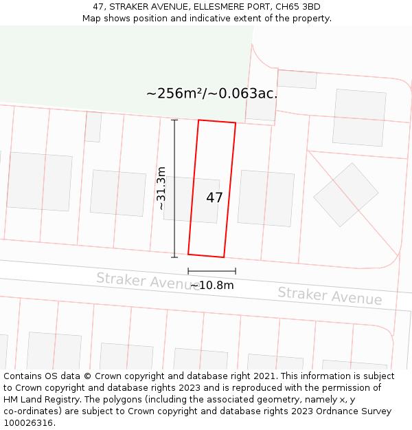 47, STRAKER AVENUE, ELLESMERE PORT, CH65 3BD: Plot and title map
