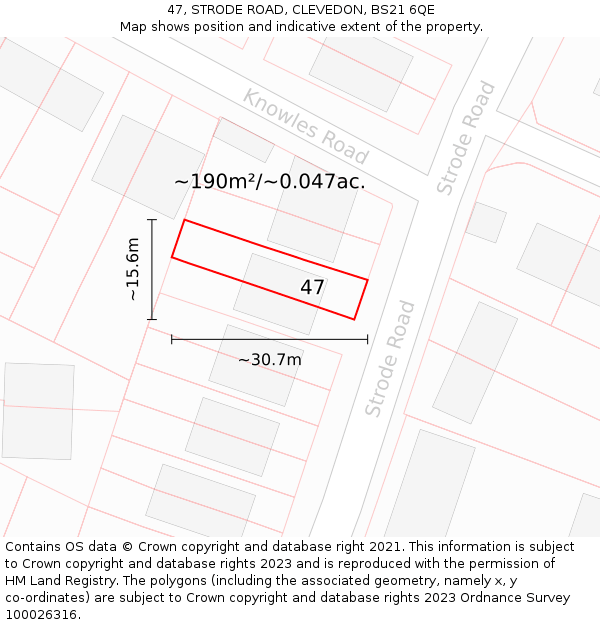 47, STRODE ROAD, CLEVEDON, BS21 6QE: Plot and title map
