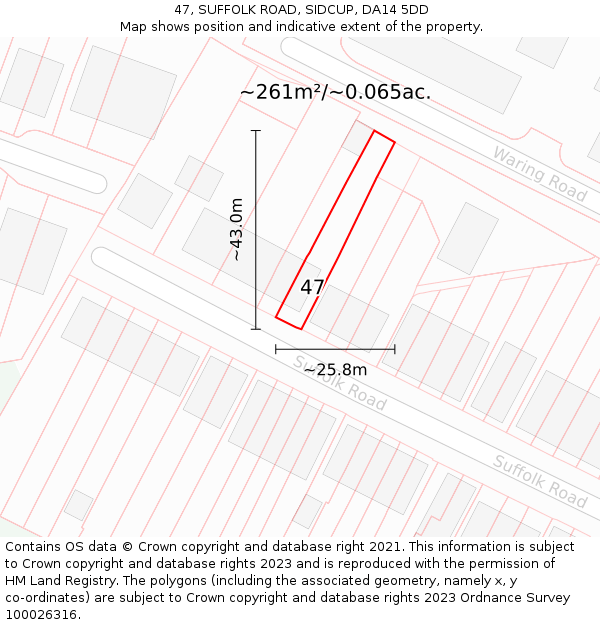 47, SUFFOLK ROAD, SIDCUP, DA14 5DD: Plot and title map