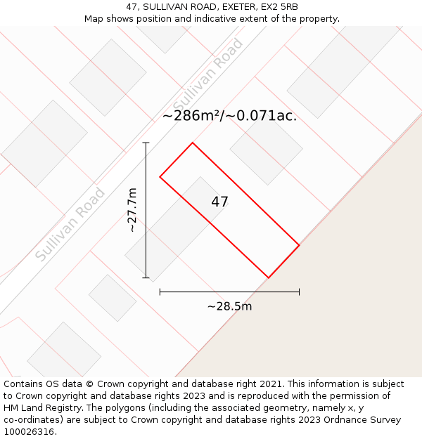 47, SULLIVAN ROAD, EXETER, EX2 5RB: Plot and title map