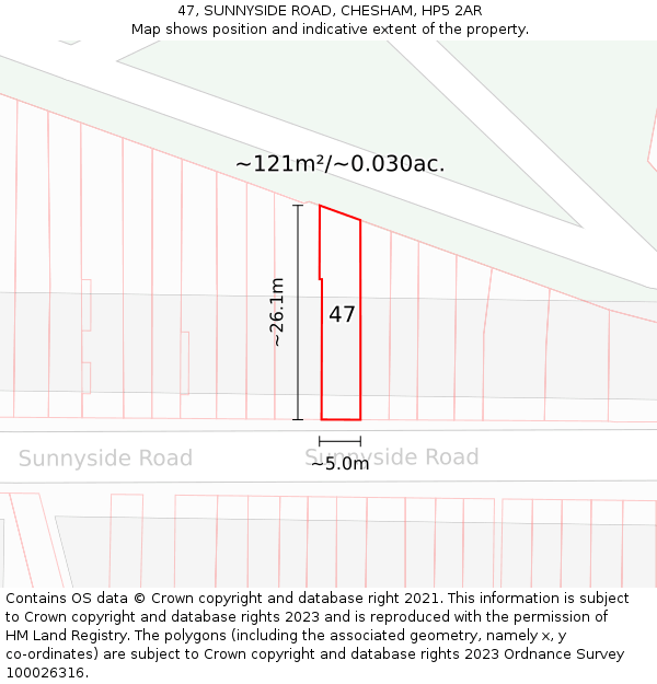 47, SUNNYSIDE ROAD, CHESHAM, HP5 2AR: Plot and title map