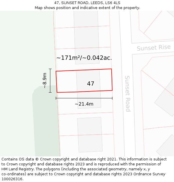 47, SUNSET ROAD, LEEDS, LS6 4LS: Plot and title map