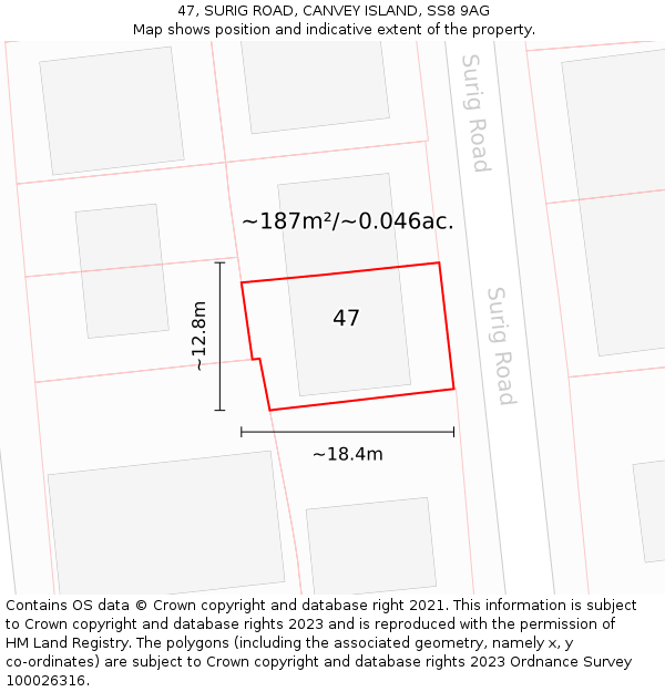 47, SURIG ROAD, CANVEY ISLAND, SS8 9AG: Plot and title map