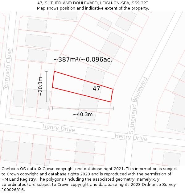 47, SUTHERLAND BOULEVARD, LEIGH-ON-SEA, SS9 3PT: Plot and title map