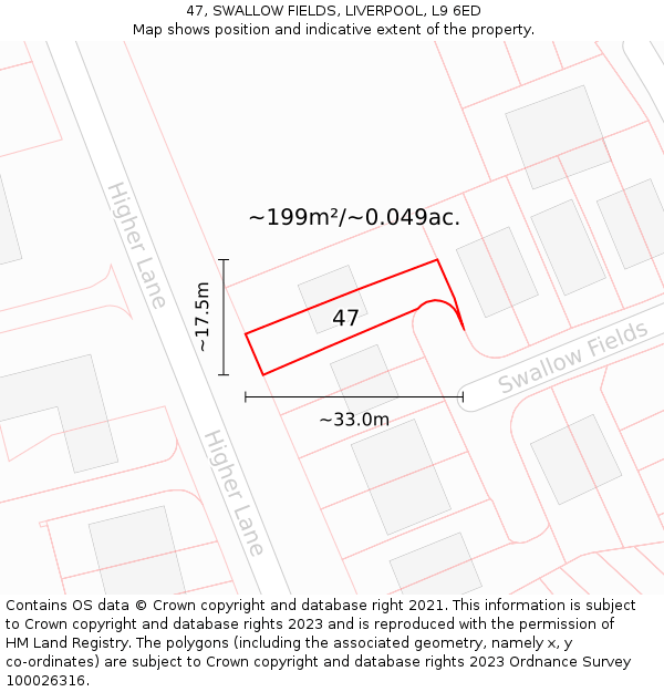 47, SWALLOW FIELDS, LIVERPOOL, L9 6ED: Plot and title map