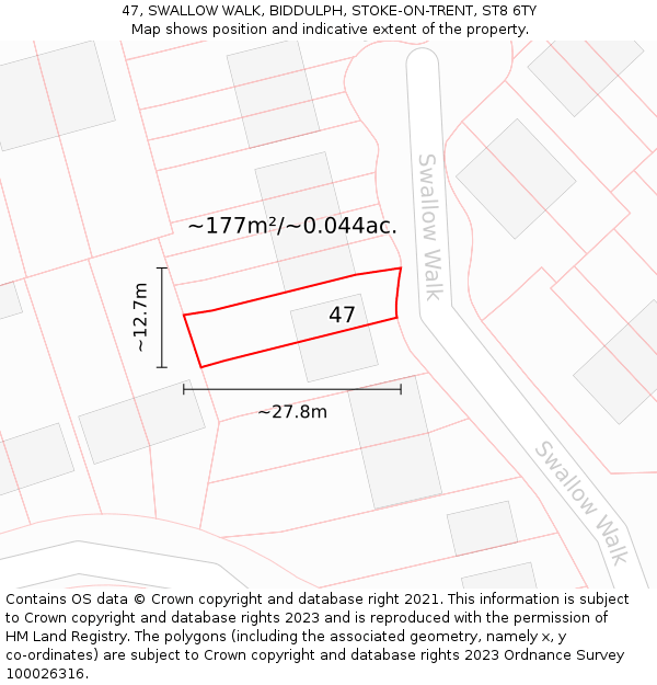 47, SWALLOW WALK, BIDDULPH, STOKE-ON-TRENT, ST8 6TY: Plot and title map