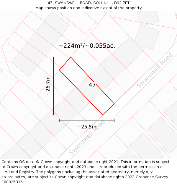47, SWANSWELL ROAD, SOLIHULL, B92 7ET: Plot and title map