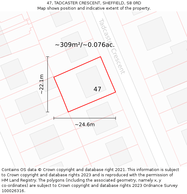 47, TADCASTER CRESCENT, SHEFFIELD, S8 0RD: Plot and title map