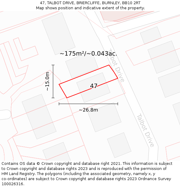 47, TALBOT DRIVE, BRIERCLIFFE, BURNLEY, BB10 2RT: Plot and title map