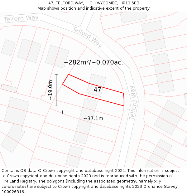 47, TELFORD WAY, HIGH WYCOMBE, HP13 5EB: Plot and title map