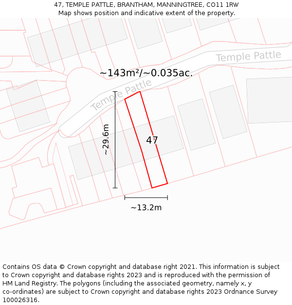 47, TEMPLE PATTLE, BRANTHAM, MANNINGTREE, CO11 1RW: Plot and title map