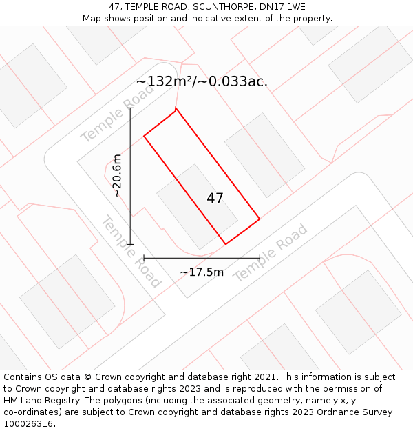 47, TEMPLE ROAD, SCUNTHORPE, DN17 1WE: Plot and title map