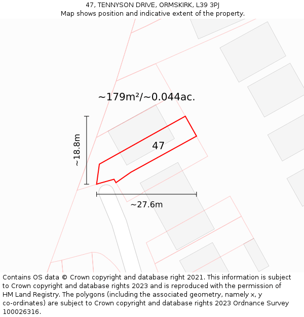 47, TENNYSON DRIVE, ORMSKIRK, L39 3PJ: Plot and title map