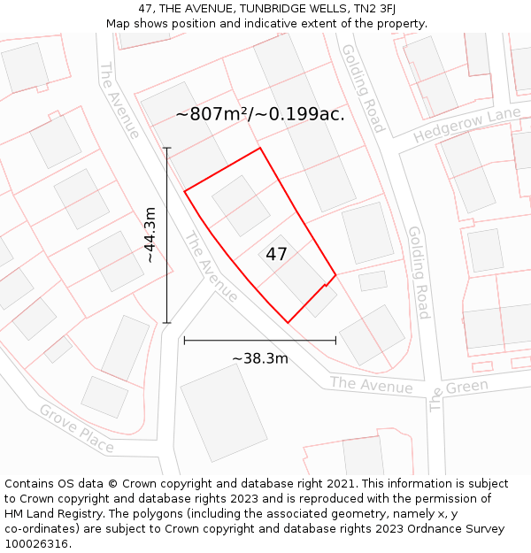47, THE AVENUE, TUNBRIDGE WELLS, TN2 3FJ: Plot and title map