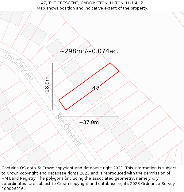 47, THE CRESCENT, CADDINGTON, LUTON, LU1 4HZ: Plot and title map