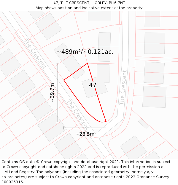 47, THE CRESCENT, HORLEY, RH6 7NT: Plot and title map