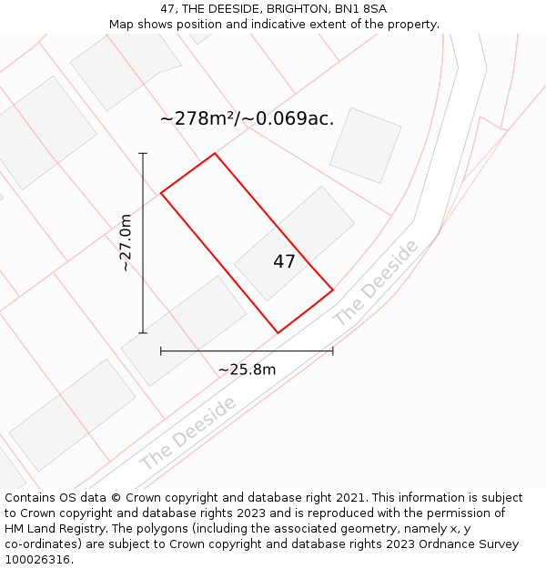 47, THE DEESIDE, BRIGHTON, BN1 8SA: Plot and title map