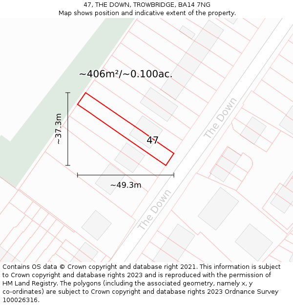 47, THE DOWN, TROWBRIDGE, BA14 7NG: Plot and title map