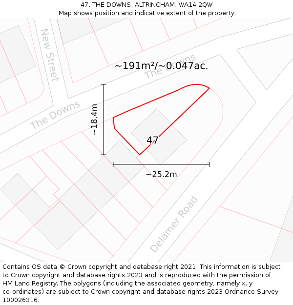 47, THE DOWNS, ALTRINCHAM, WA14 2QW: Plot and title map
