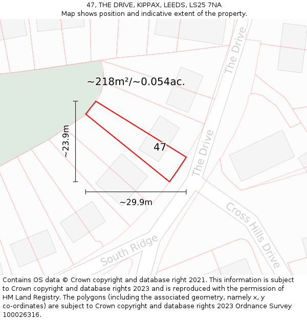 47, THE DRIVE, KIPPAX, LEEDS, LS25 7NA: Plot and title map