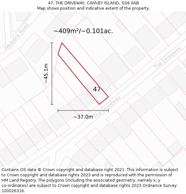 47, THE DRIVEWAY, CANVEY ISLAND, SS8 0AB: Plot and title map