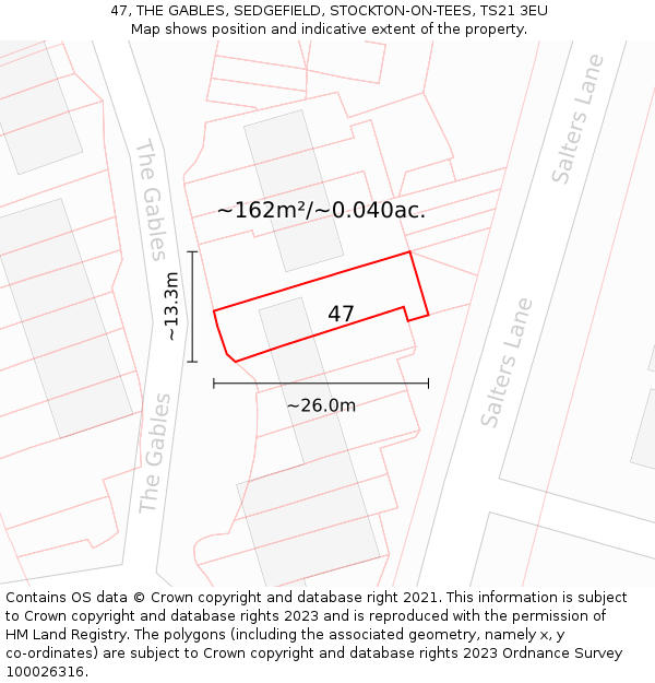 47, THE GABLES, SEDGEFIELD, STOCKTON-ON-TEES, TS21 3EU: Plot and title map