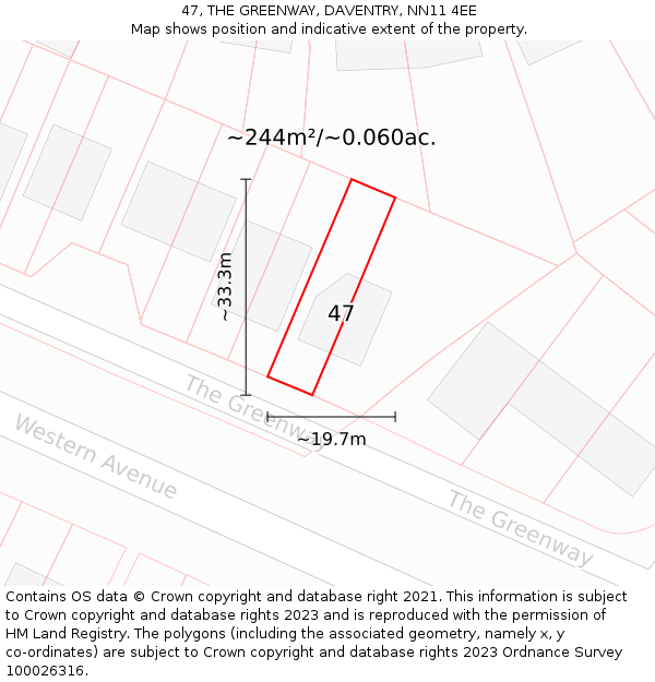 47, THE GREENWAY, DAVENTRY, NN11 4EE: Plot and title map