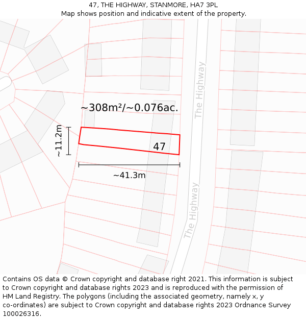 47, THE HIGHWAY, STANMORE, HA7 3PL: Plot and title map