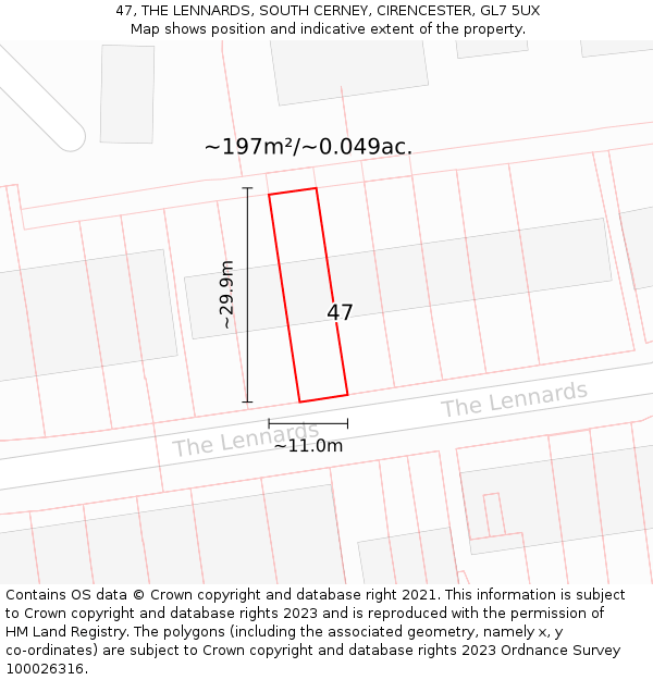 47, THE LENNARDS, SOUTH CERNEY, CIRENCESTER, GL7 5UX: Plot and title map