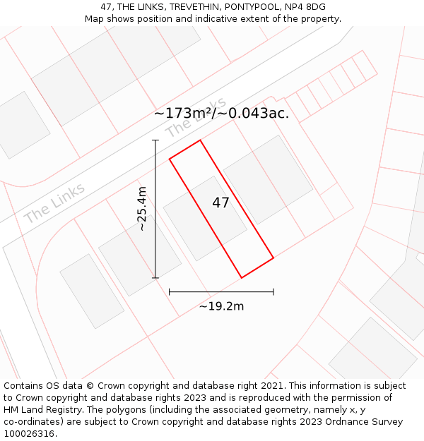 47, THE LINKS, TREVETHIN, PONTYPOOL, NP4 8DG: Plot and title map